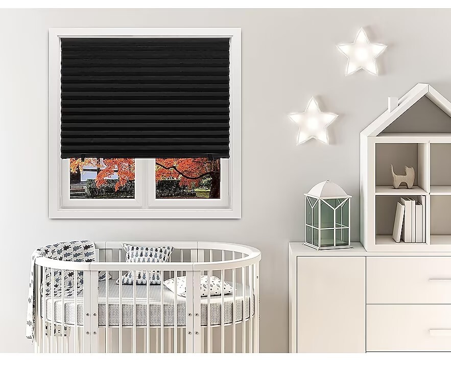Redi Shade Blackout Pleated Paper Cordless Shade Black Blinds, 48 x 72 in