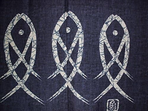 Japanese Noren Doorway Curtain Fish Indigo Blue Traditional Gift 85x150cm