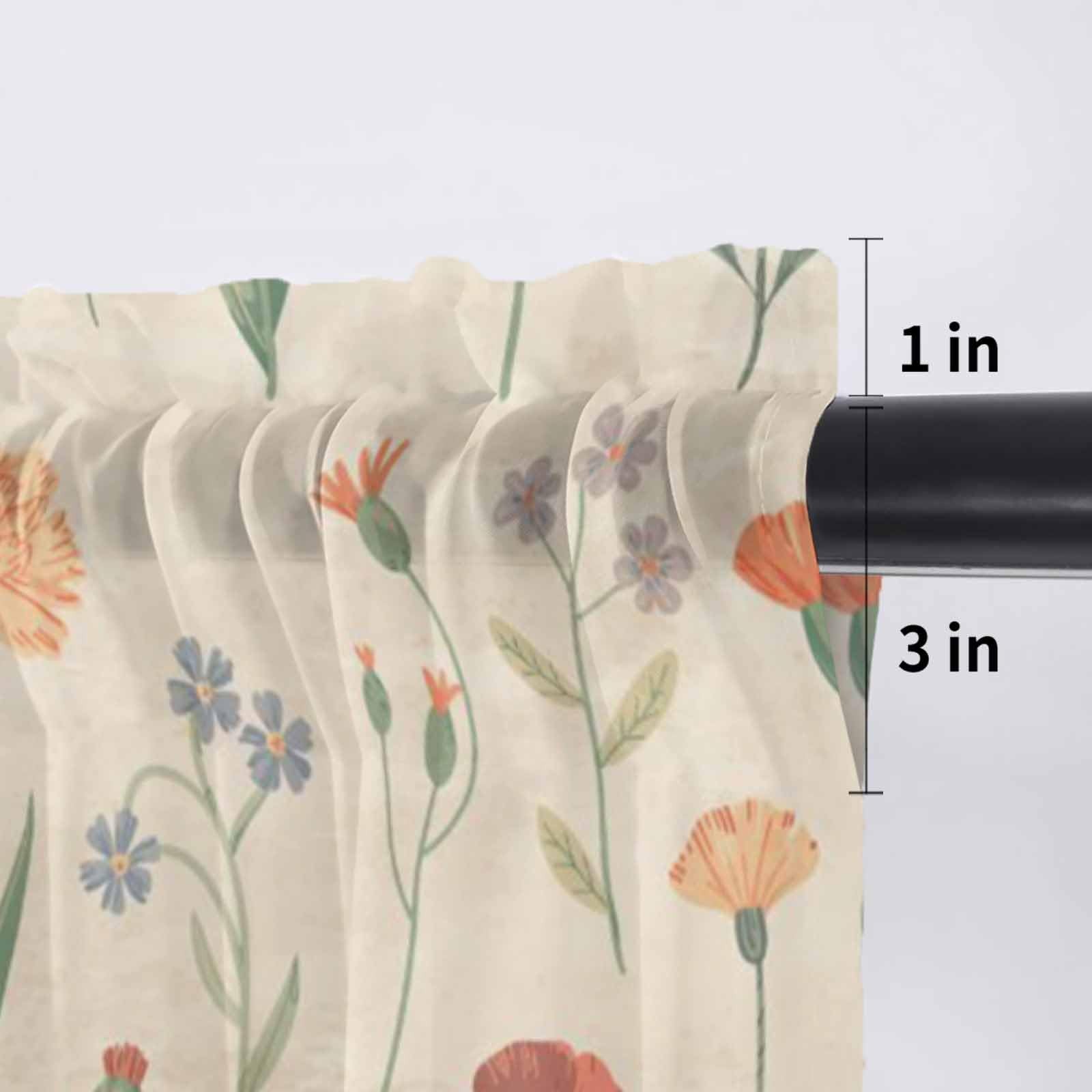 Futuregrace Retro Small Floral Sheer Valance Curtains for Kitchen Living Room…