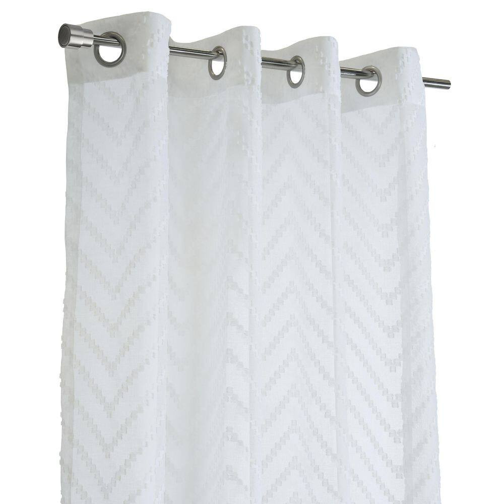 Regina White Polyester Chevron Textured 52 In. W X 95 In. L Grommet Indoor Sheer
