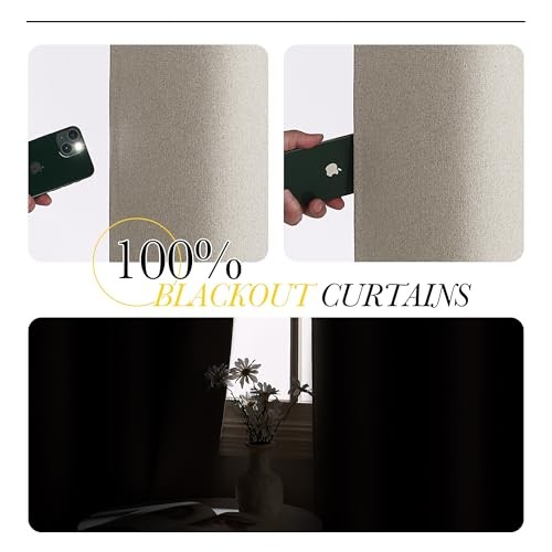 100% Blackout Linen Curtains 96 inches Long, 52″W x 96″L (Pack of 2) Natural