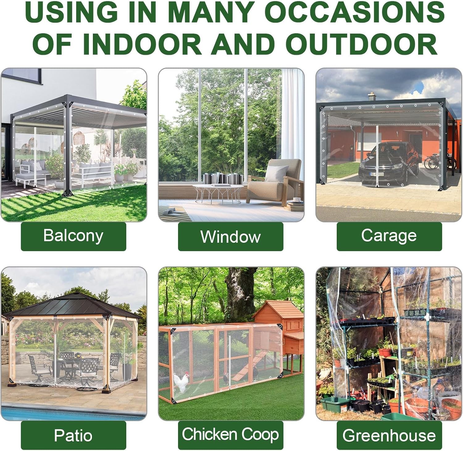Clear Tarp Patio Enclosure Waterproof PVC Curtains Gazebos W/ Double Zip