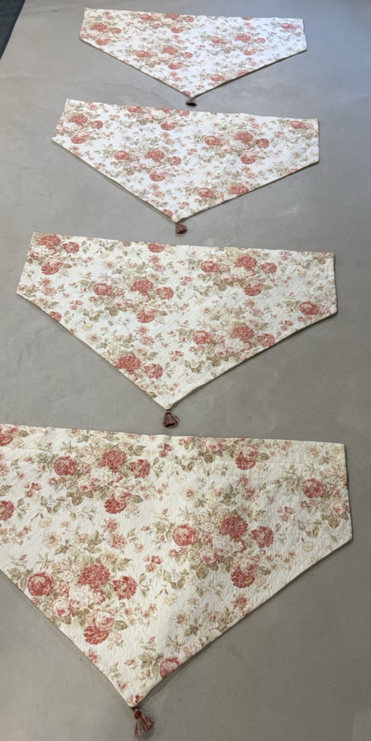 4 floral Ascot Valance window Treatment Red Cream Lined Tassel Handmade 41″x25″
