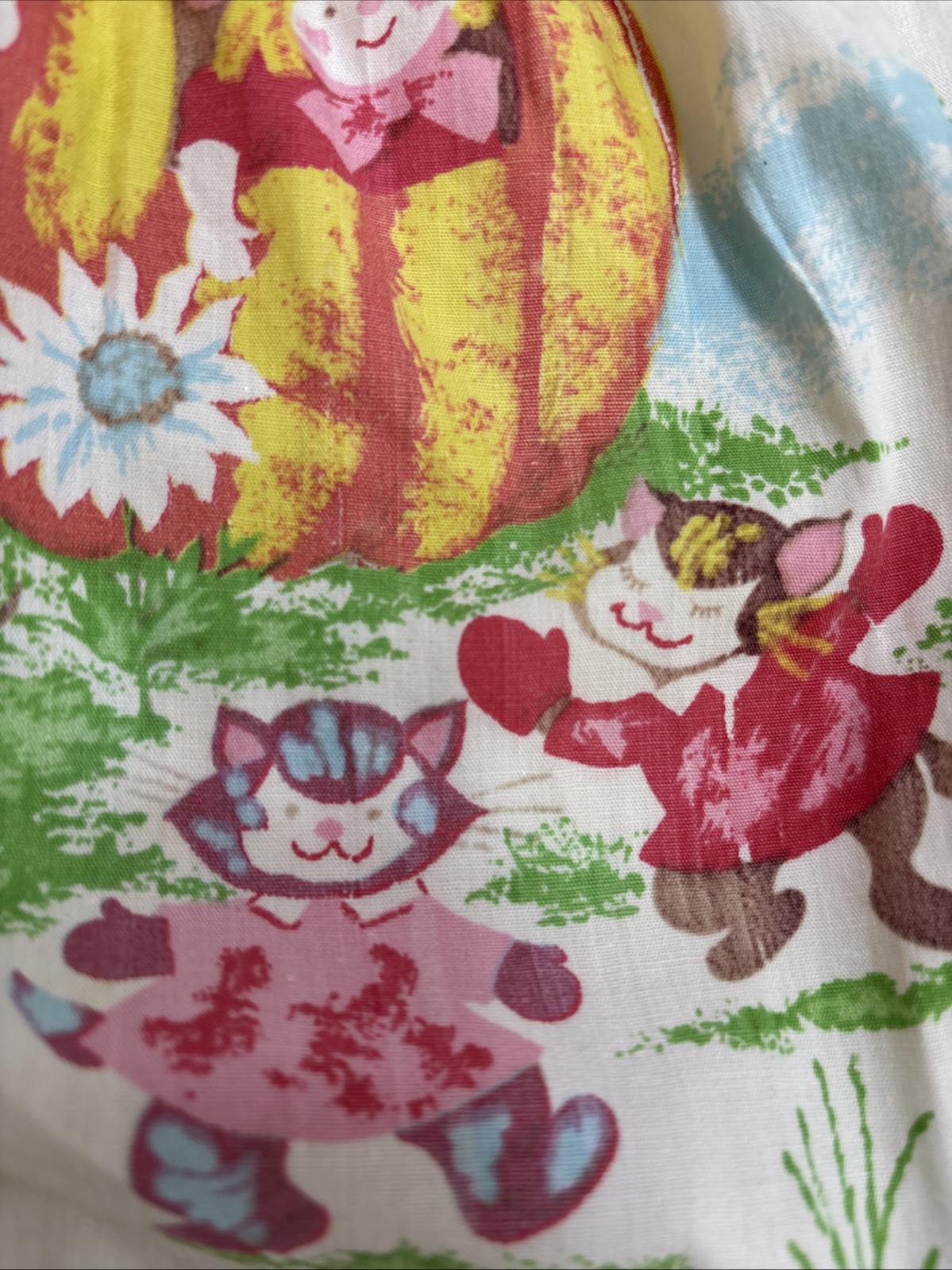 Vtg Kids Novelty Storybook Valance Lot 2 Handmade Rod Pocket Pom Pom Trim Retro