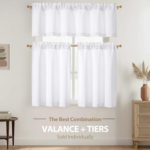 White Cafe Curtains 24 Inch Length – Light 30″W x 24″L (Pack of 2) Pure White
