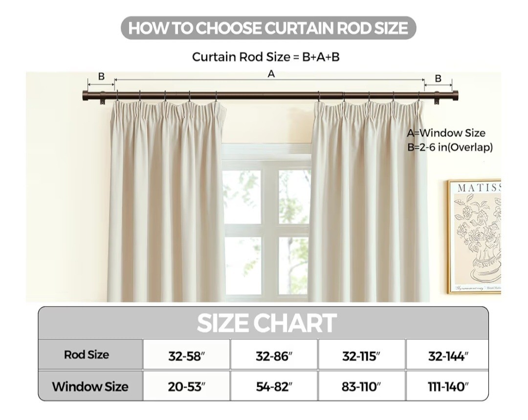 Kamanina 2-Pack Curtain Rods 32″-58″ Bronze/Brown 1″ Rod Adjustable Holds 33lbs