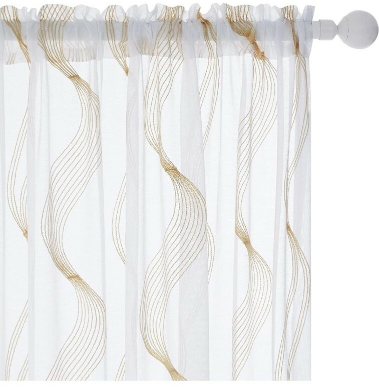 White Sheer Curtains, Beige Stripe, 2 Panels, 52×63″, Rod Pocket Stripe Pattern