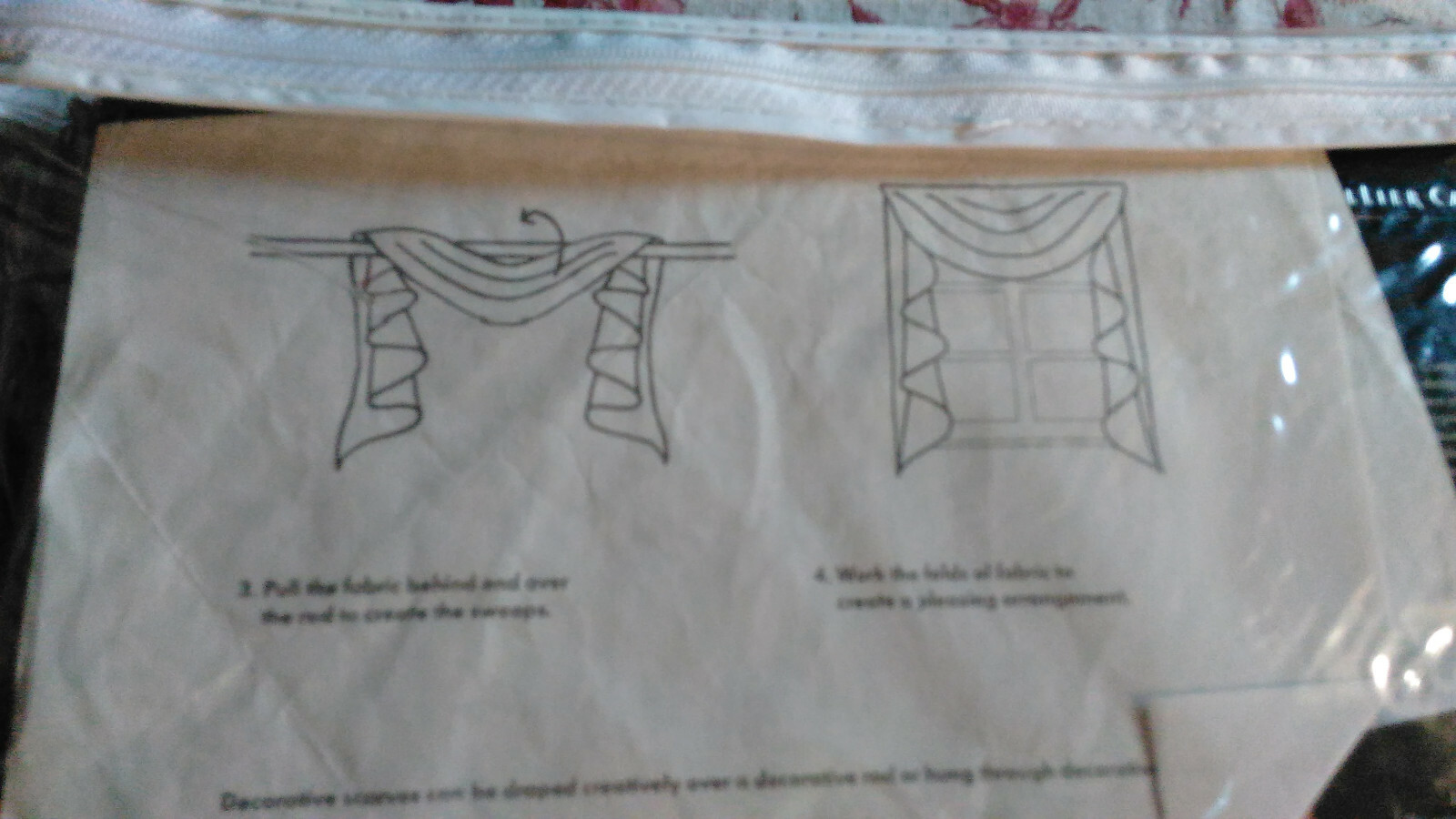 CHAPS LARGE WINDOW SCARF-2 FABRICS-PARCHMENT AND PLAID-252″ LONG COTTON FABRIC