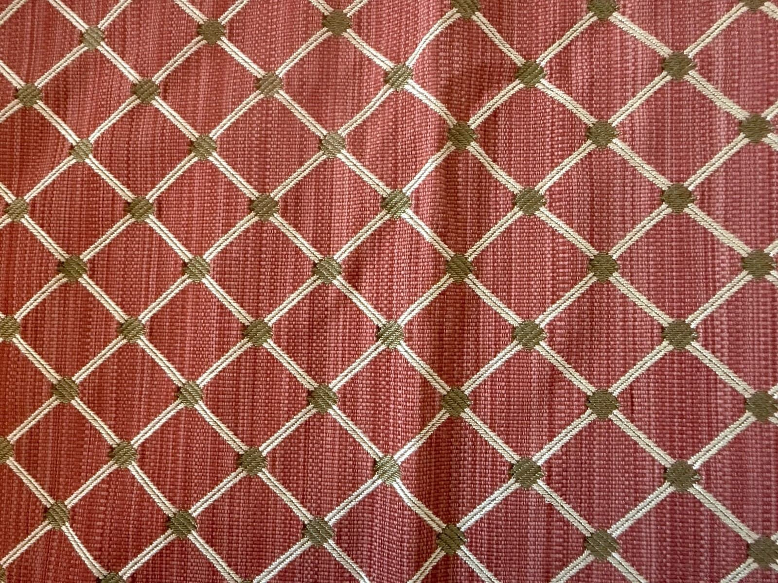 Custom Made Brocade Woven Fabric Rust Gold Diamonds Lined Curtain Panel 72”X108”