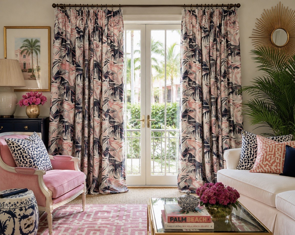 2 Custom made French Pleated Palm Beach Lined 100% Linen Curtains 48” x100″