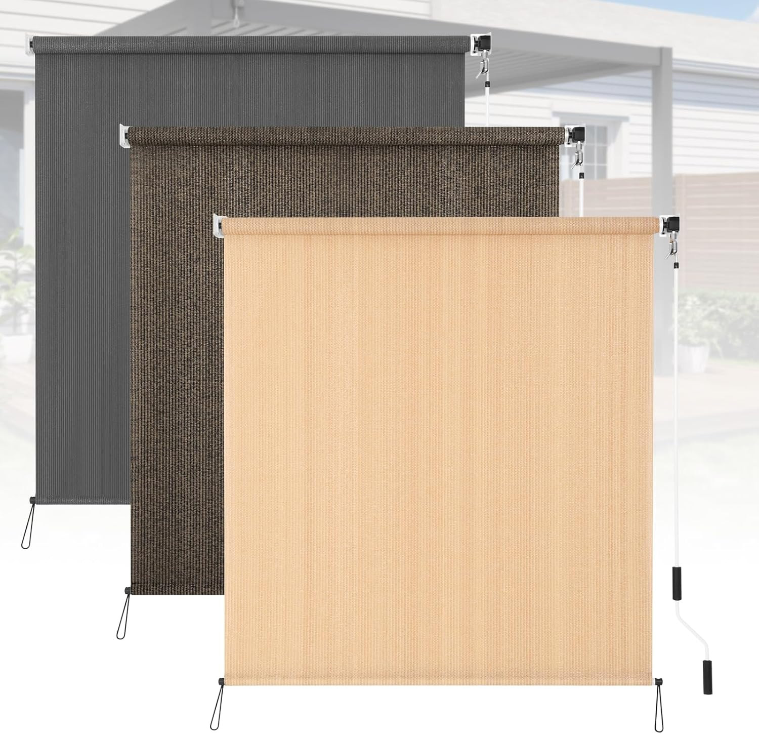 Outdoor Roller Shades 5′ W X 6′ L (60″ W X 72″ H), Cordless Patio Shades Roll up