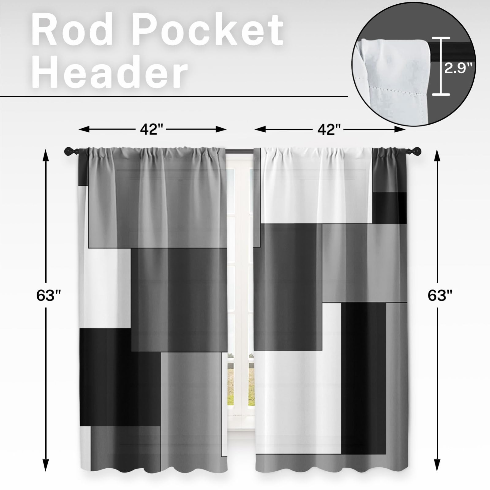 Modern Curtains 63 Inch Length, Abstract Design, 2 Panels