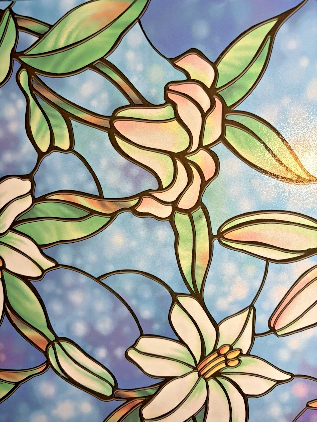 1 Roll Window Cling 18″Wide Orchids Blue Privacy Glass Self Adhesive Decal