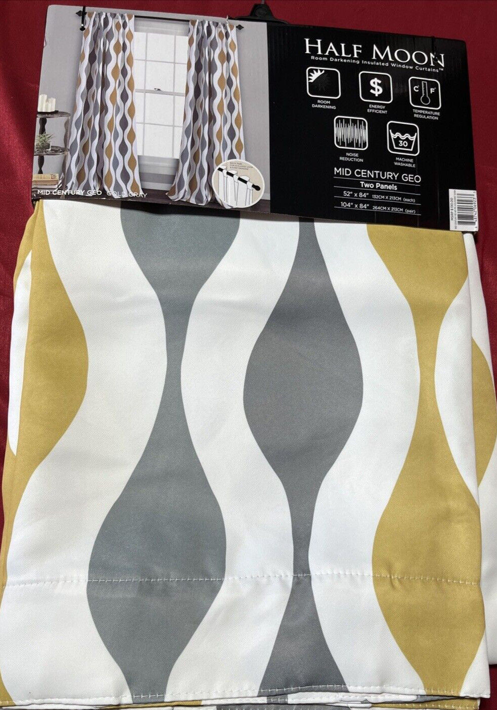 Lush Decor Mid Century Window Curtains, Pair, Back Tab Gold/Grey 52” W x 84” ea.