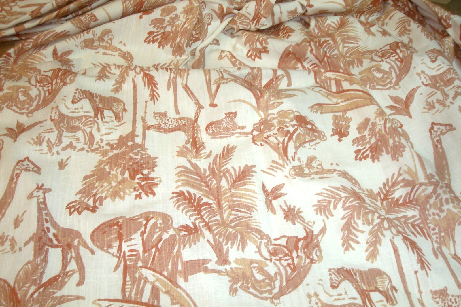 New One Pair Custom Lined DRAPES Meru African Animal Toile Clay Pleated 84″ lg