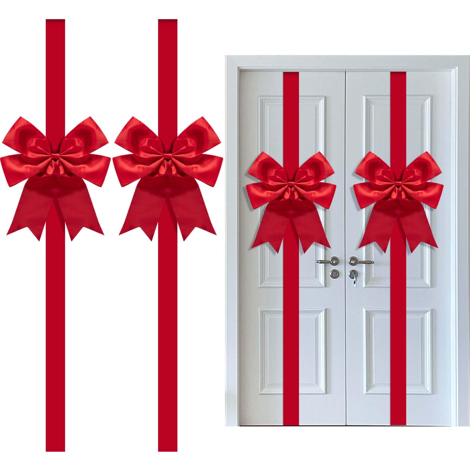 2 Pcs 14.2Ft Extra Large Christmas Front Door Warpping Bow, Adjustable Red