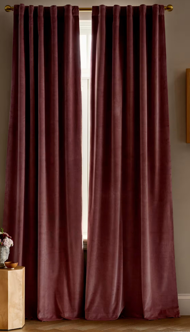 Quince Cotton Velvet Room Darkening Curtain Panel 48×96 Mauve Back Tab Lined
