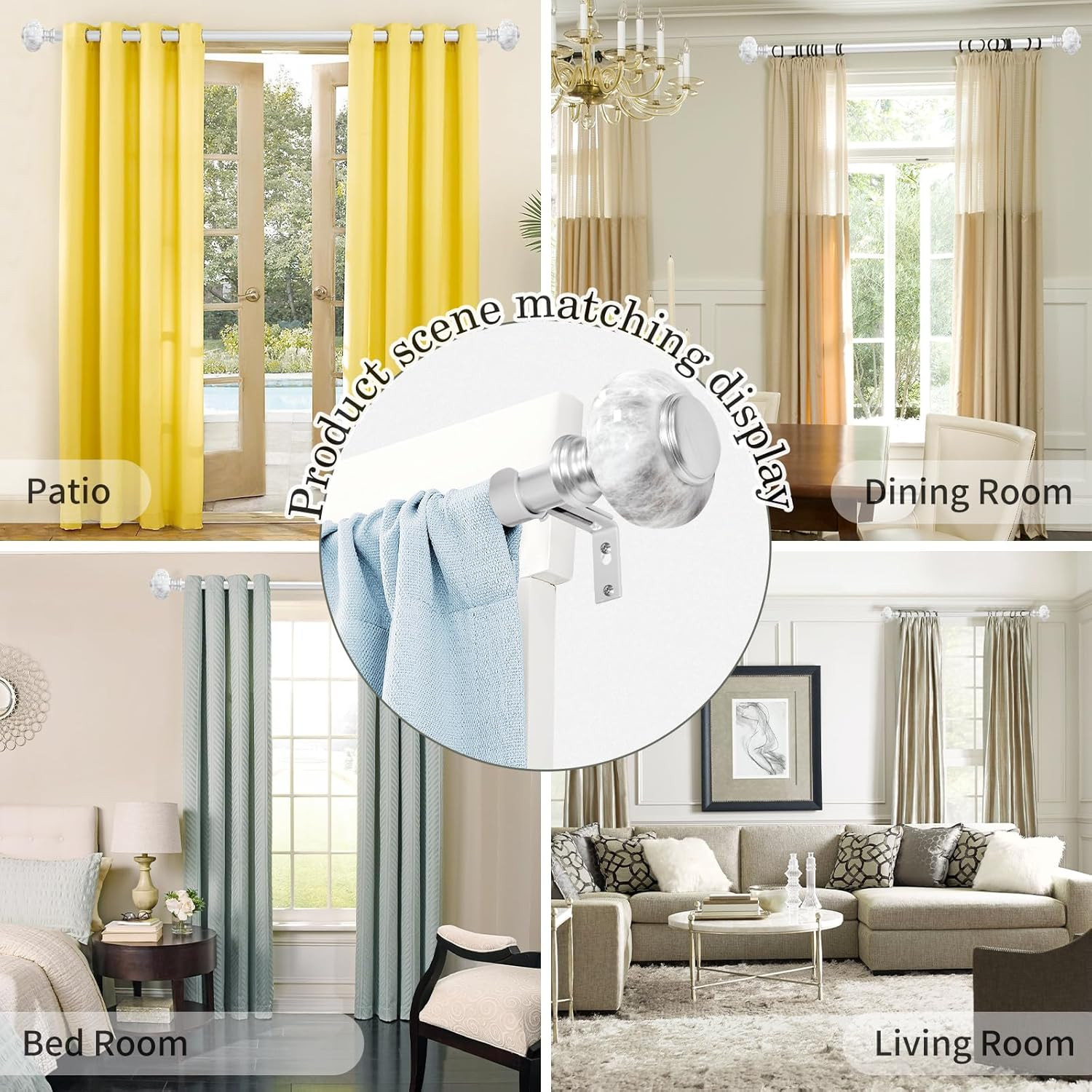 Sliver Curtain Rod for Windows 66 to 120 Inches(5.5-10Ft): 1 Inch Diameter Heavy