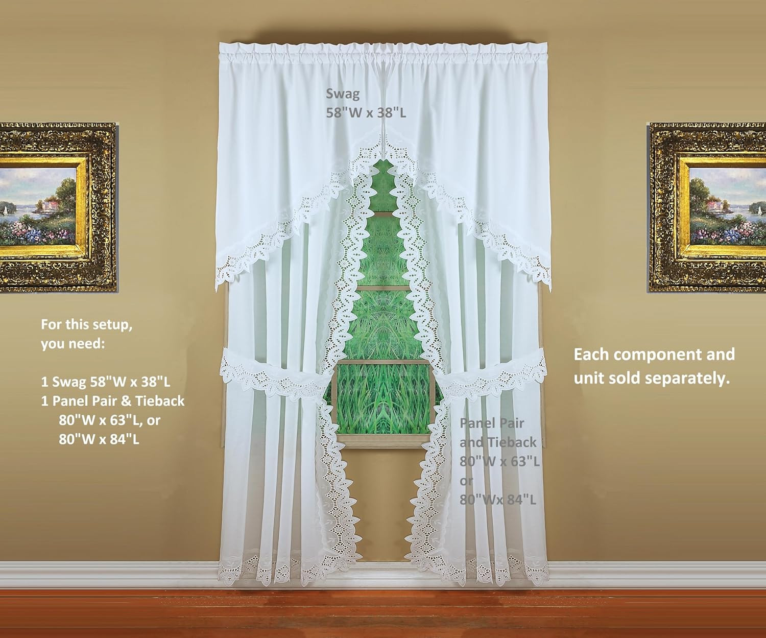 Heirloom Battenberg Eyelet Curtain Panel Pair, 84″ White, 4-Piece Set