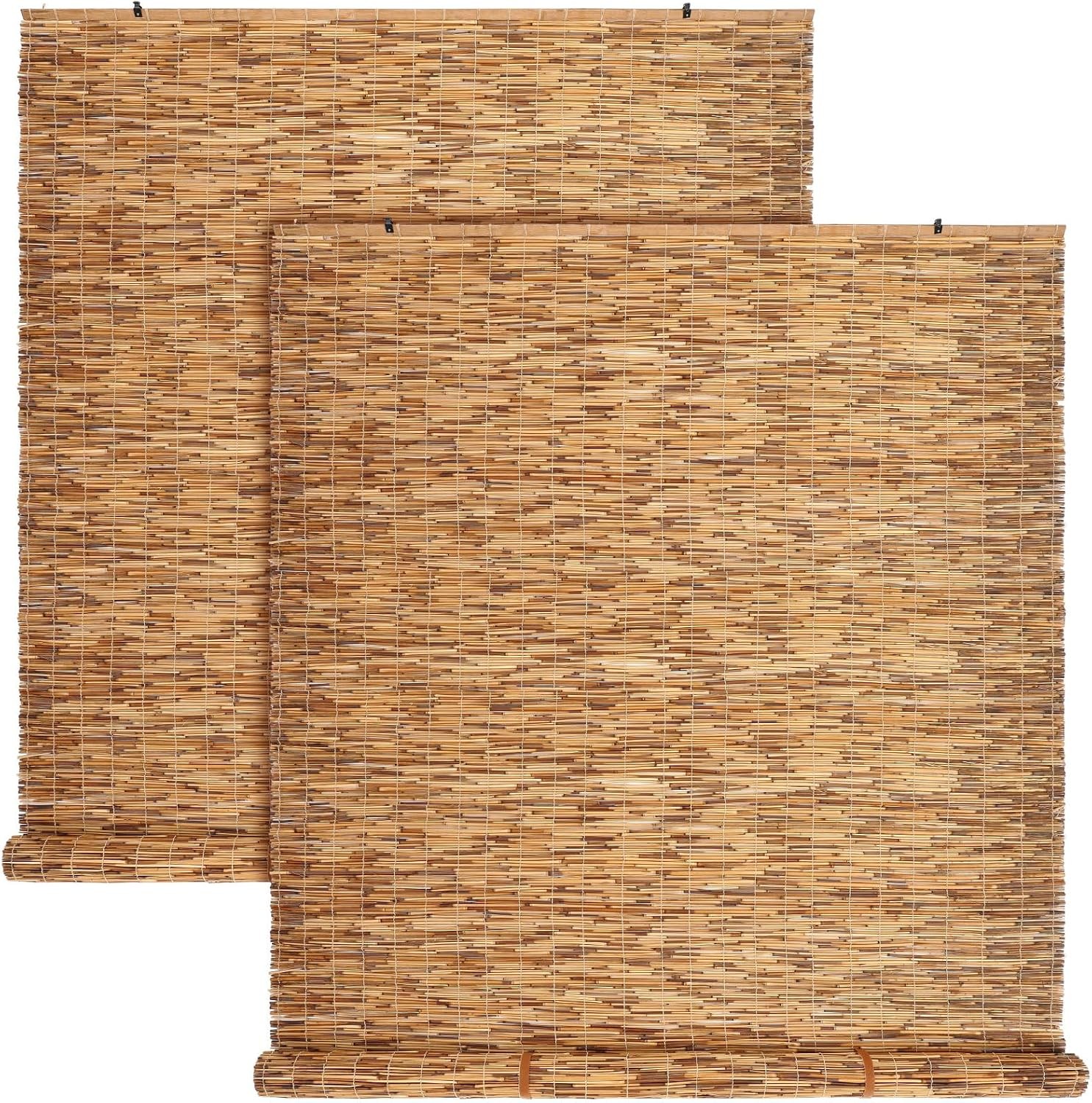 2 Pcs Bamboo Shades Outdoor Reed Roll Up Blinds 48″ W x 72″ H Blackout Sunshade