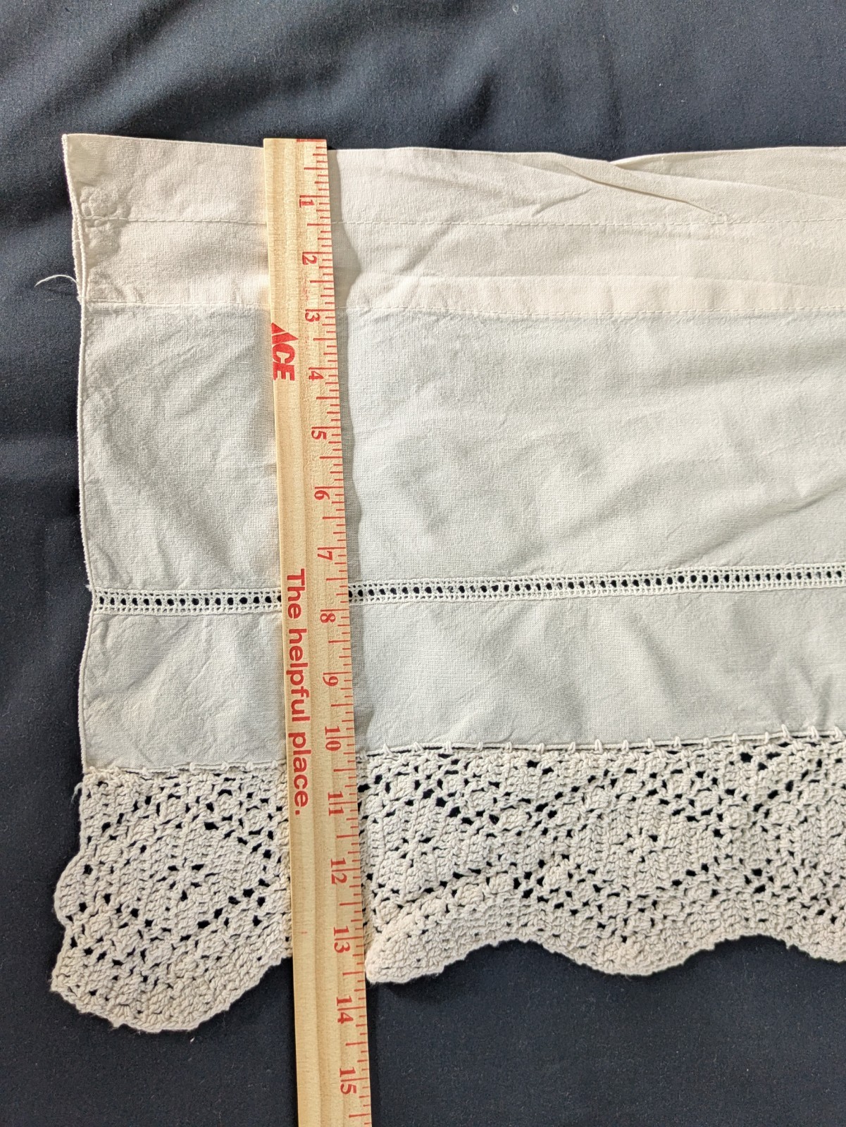 Essential Home Linen Valance Curtain Cream Ivory with Crocheted Edge 14x 57