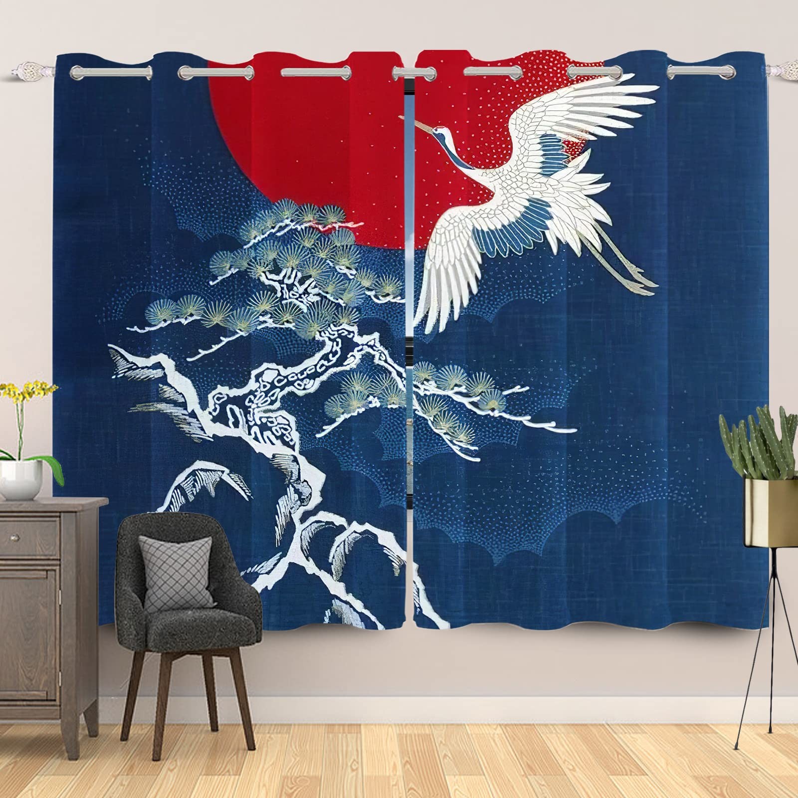 Traditional Japanese Style Blackout Window Curtains Japanese Crane Welcome Pi…