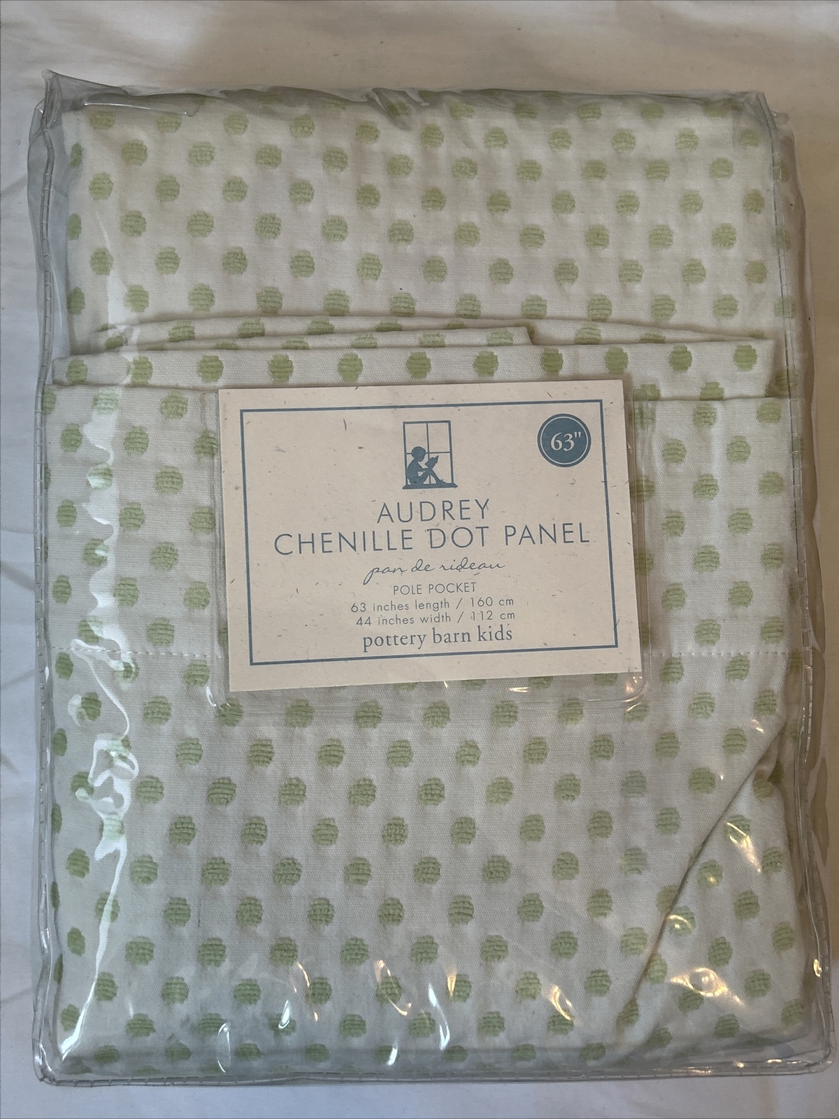 NEW Pottery Barn Kids Audrey Chenille Dot Curtains Panels Drapes 44×63 Green