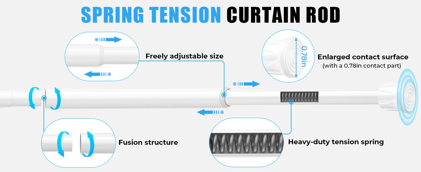 Spring Tension Curtain Rods 17-28 Inch White 2 Pack | No-drill & tool-setup.
