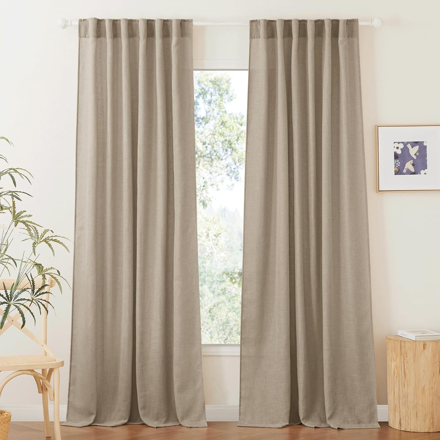 White Linen Texture Sheer Curtains Light Airy Panels for Bedroom Living Room Pat