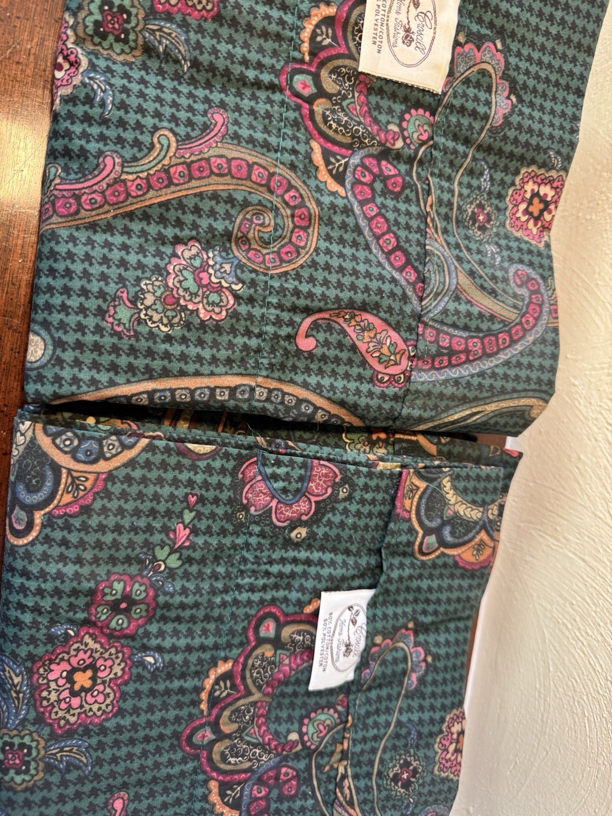 2 Croscill Blouson Equestrian Valances Herringbone/Paisley Spruce Green 18×88”