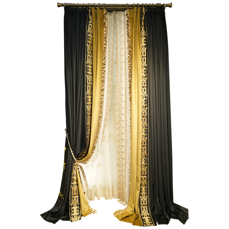 Gorgeous Retro post-modern black velvet thick cloth blackout curtain drape C1764