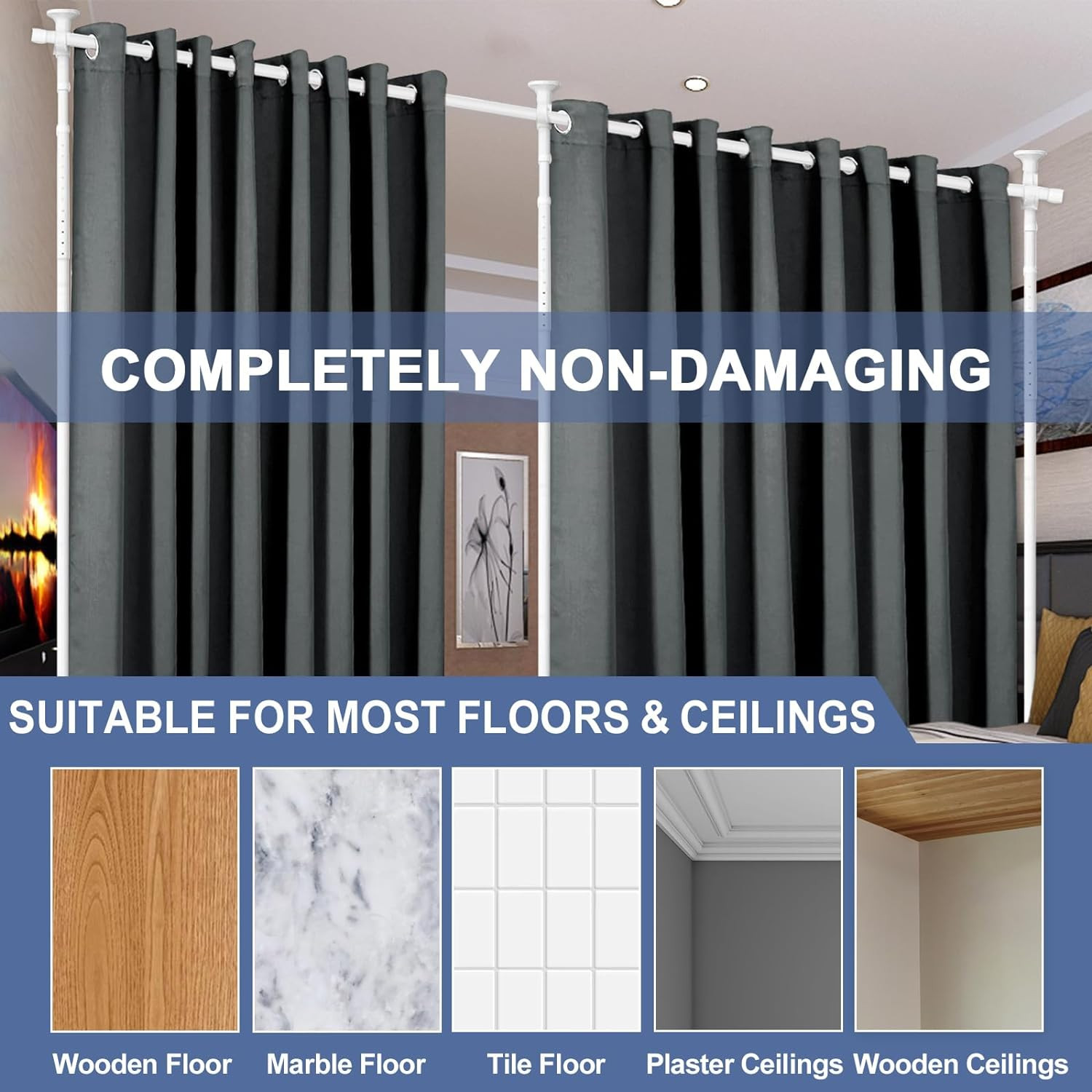 Room Conner Divider Partition 28″~114″ Wide x48~120″ high Tension white pole Rod