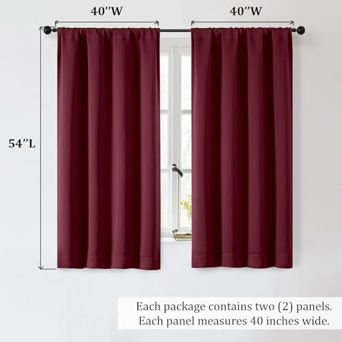 Sally Short Blackout Curtains for Bedroom 40″W x 54″L (Pack of 2) Burgundy