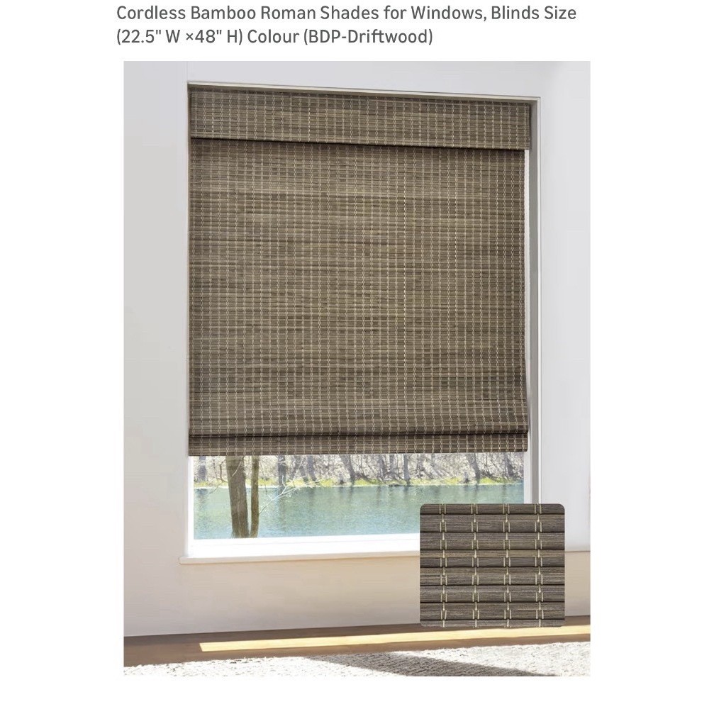 BDP Cordless Roman Shade Light Filtering Bamboo Driftwood Privacy 22.5 x 48