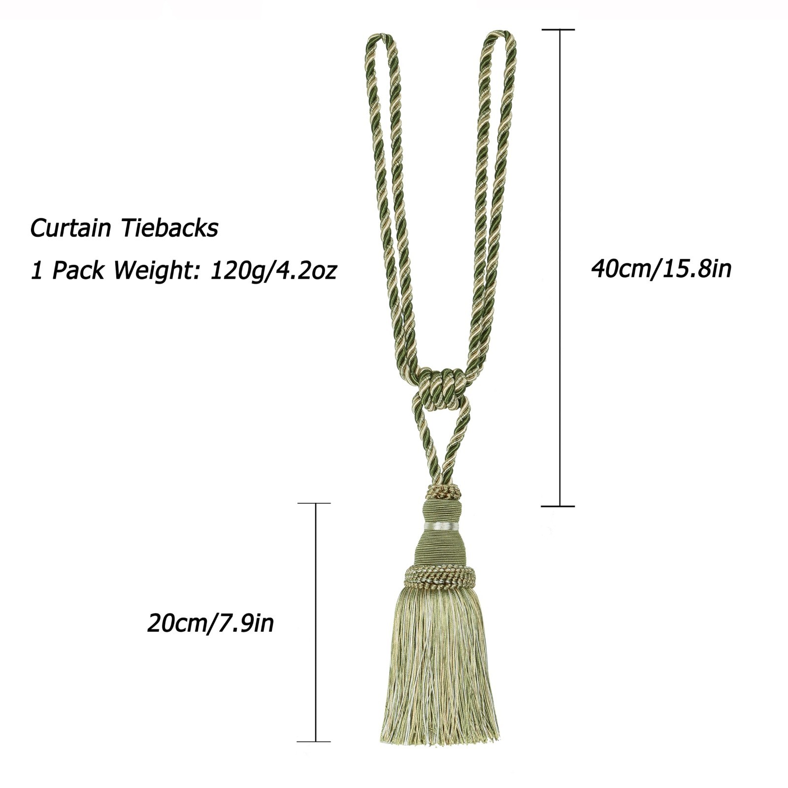 2 Pack Handmade Tassel Curtain Tiebacks – Decorative Rope Drapery Holdbacks (Gre