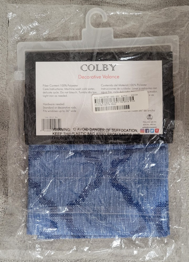 Colby Valance 58 X 14 – Blue Decorative 100% Polyester Fits Windows Up To 36’