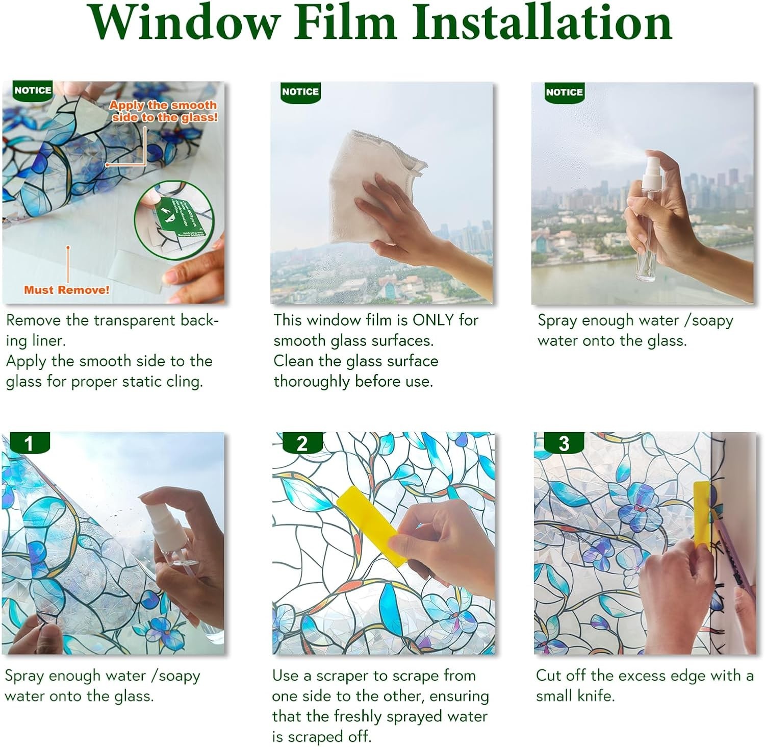 Window Privacy Film Decorative Static Cling Stained Glass Tint Sticker Cover