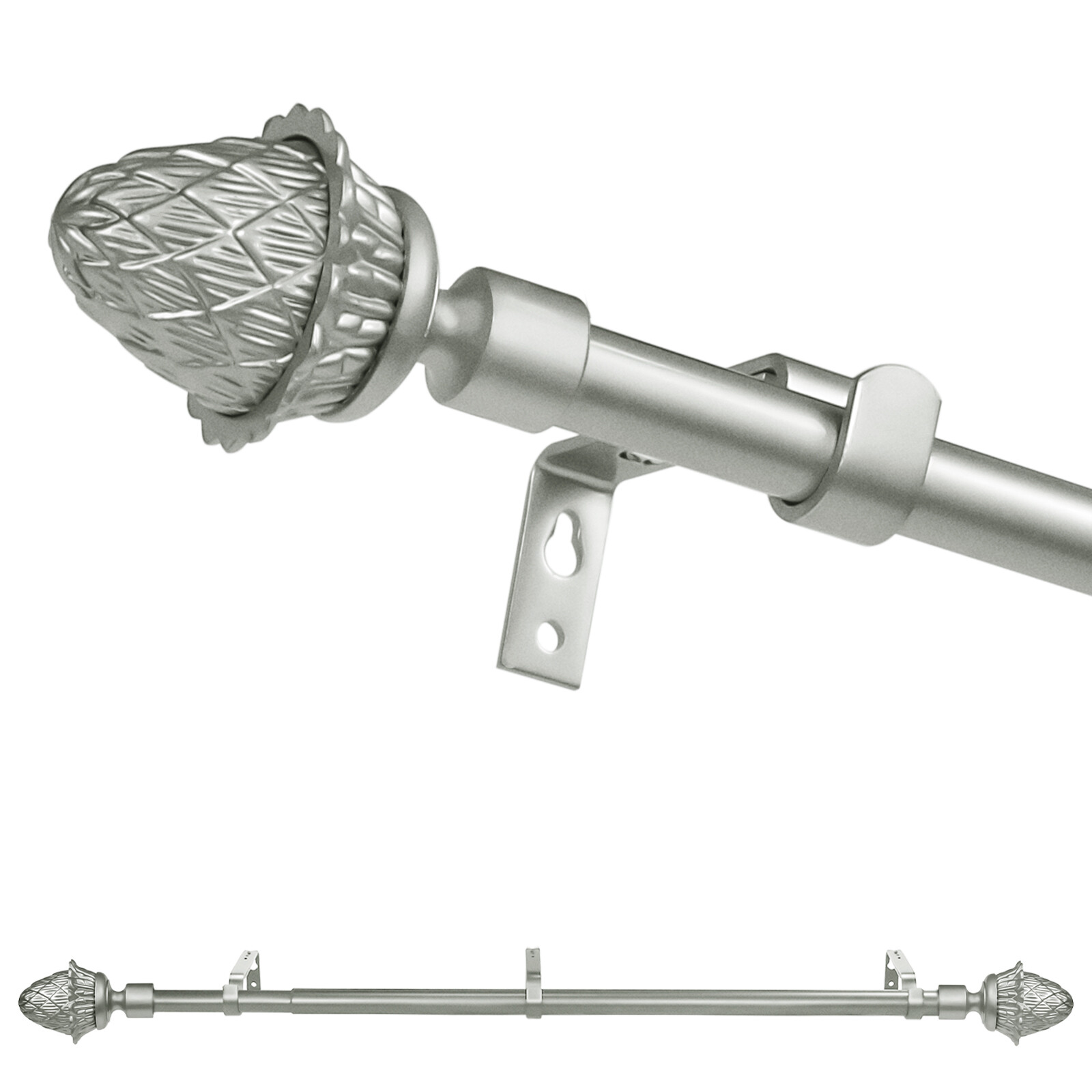 5/8″ Adjustable Artichoke Finial Curtain Drapery Rod, 28″-48″/48″-84″/84″-120″