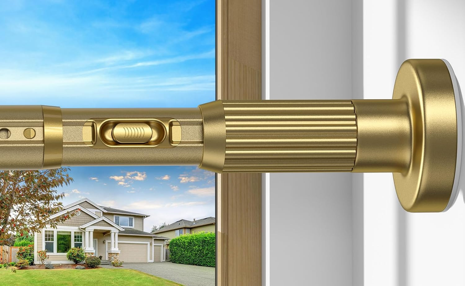White Tension Curtain Rod 41-126In(4-10Ft), Long Outdoor Curtain Rod No Drilling