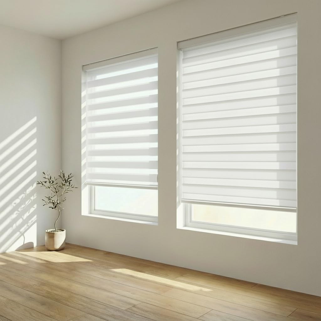 Cordless Custom Zebra Roller Shades and Blinds [Basic, White, W 24 x H 64 inc…