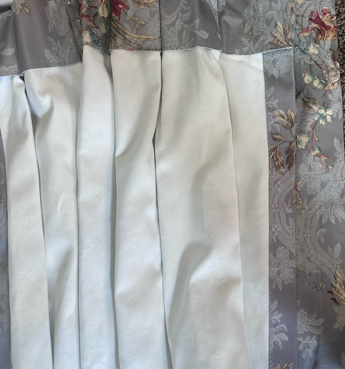 JCPenney Home Silver Floral Print Pinch Pleated Curtain 2 Panels Shabby Chic