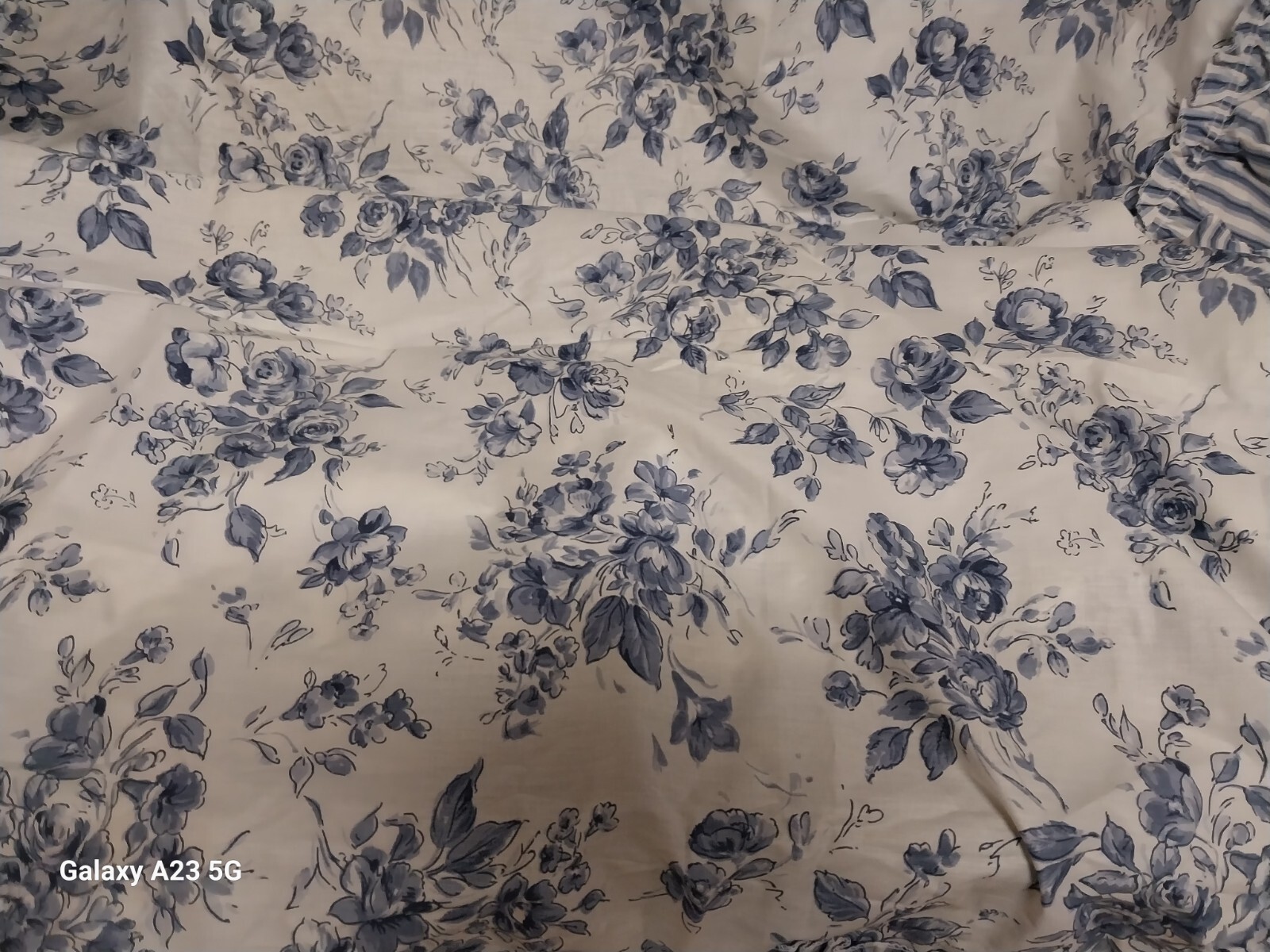 Crown Craft Floral Drapes-Blue & White Ruffled-Indigo Blue-New NOS-86 x 84
