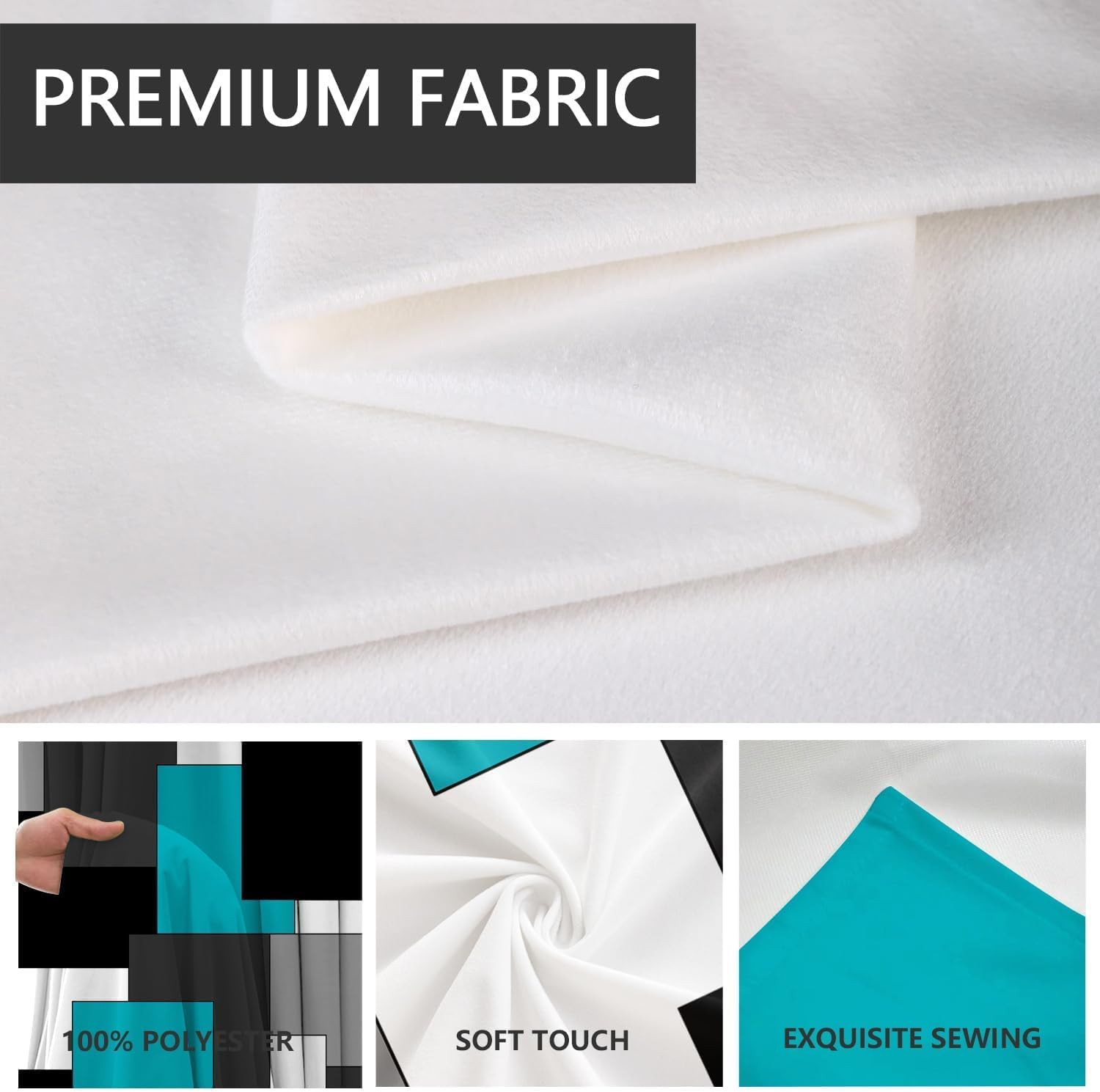 Teal and Black Window Curtain Turquoise Aqua Grey Gray White Dark Abstract Moder