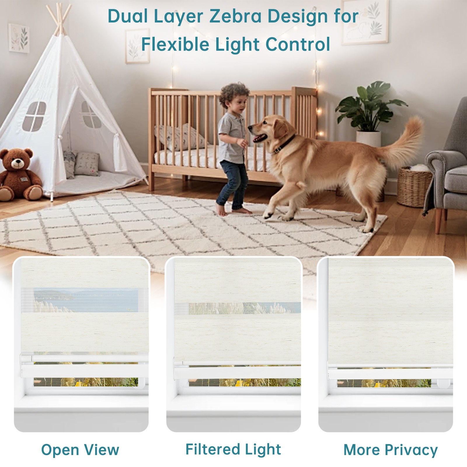 Changshade Horizontal Shade Window Blind Zebra Dual Roller Blind Easy to Install