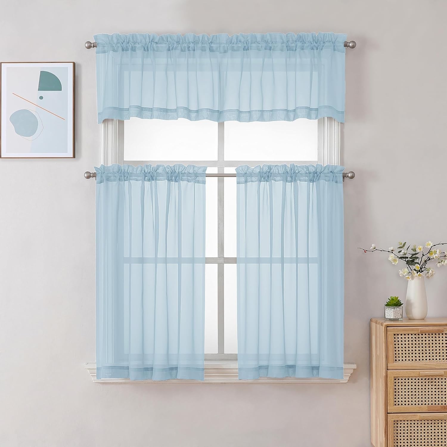 Sheer Valances for Windows 2 Pack, Small 42″W x 14″L (Pack of 2) Sky Blue