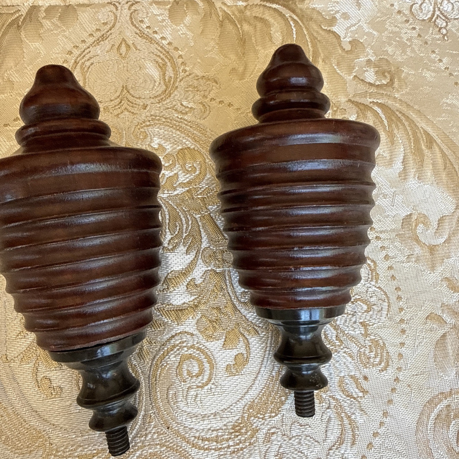 POTTERY BARN Library Urn Curtain Rod Finials Wooden Mahogany