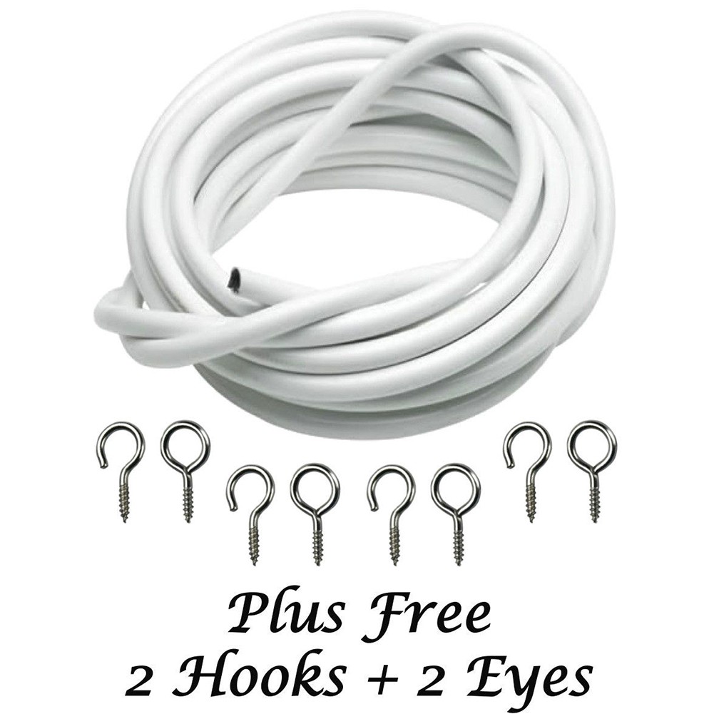 Window Cord Cable Net Curtain With Wire Eyes & Hooks Various Lengths Available a