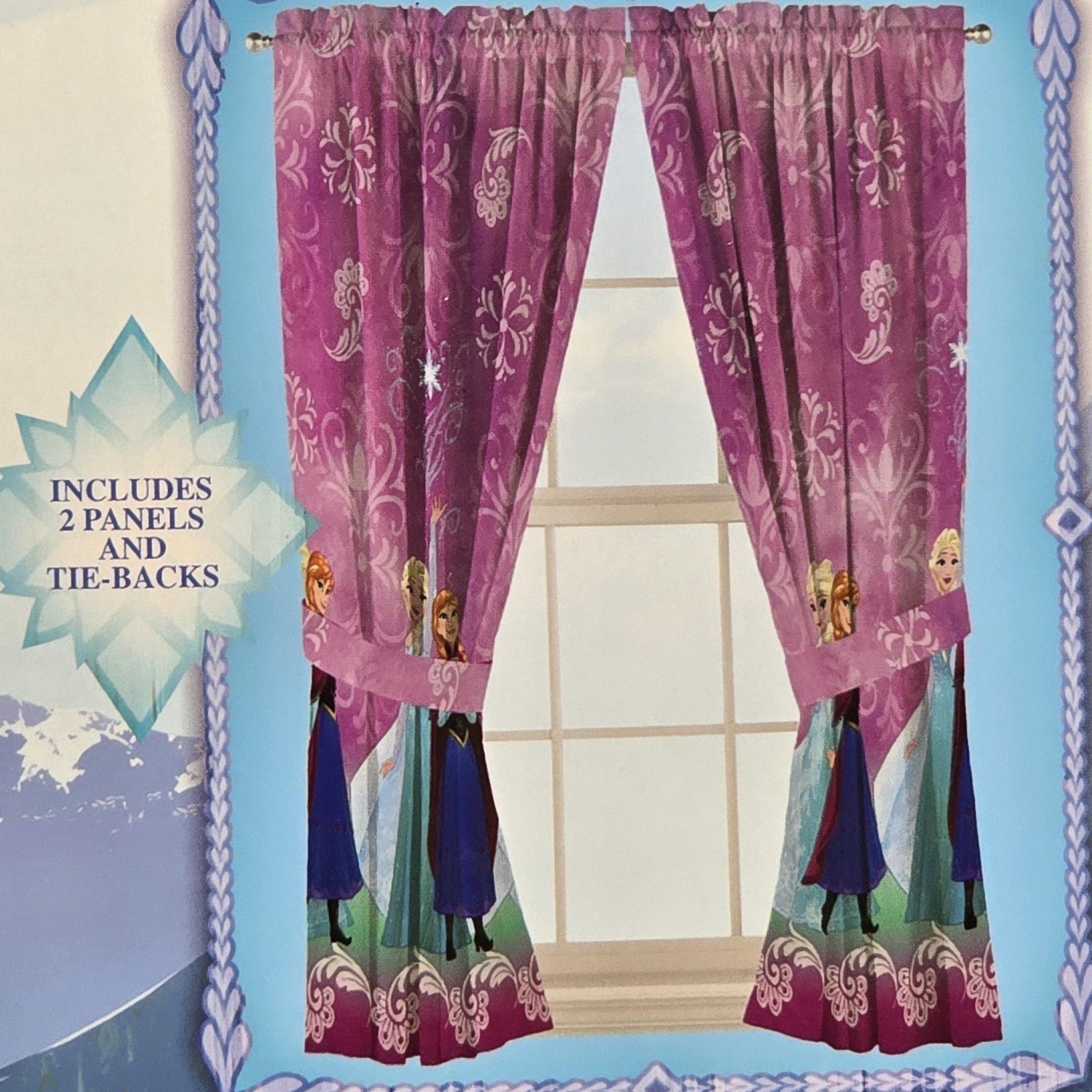 Disney Frozen Microfiber Window Panels Kids Curtains Purple 82×63 Franco