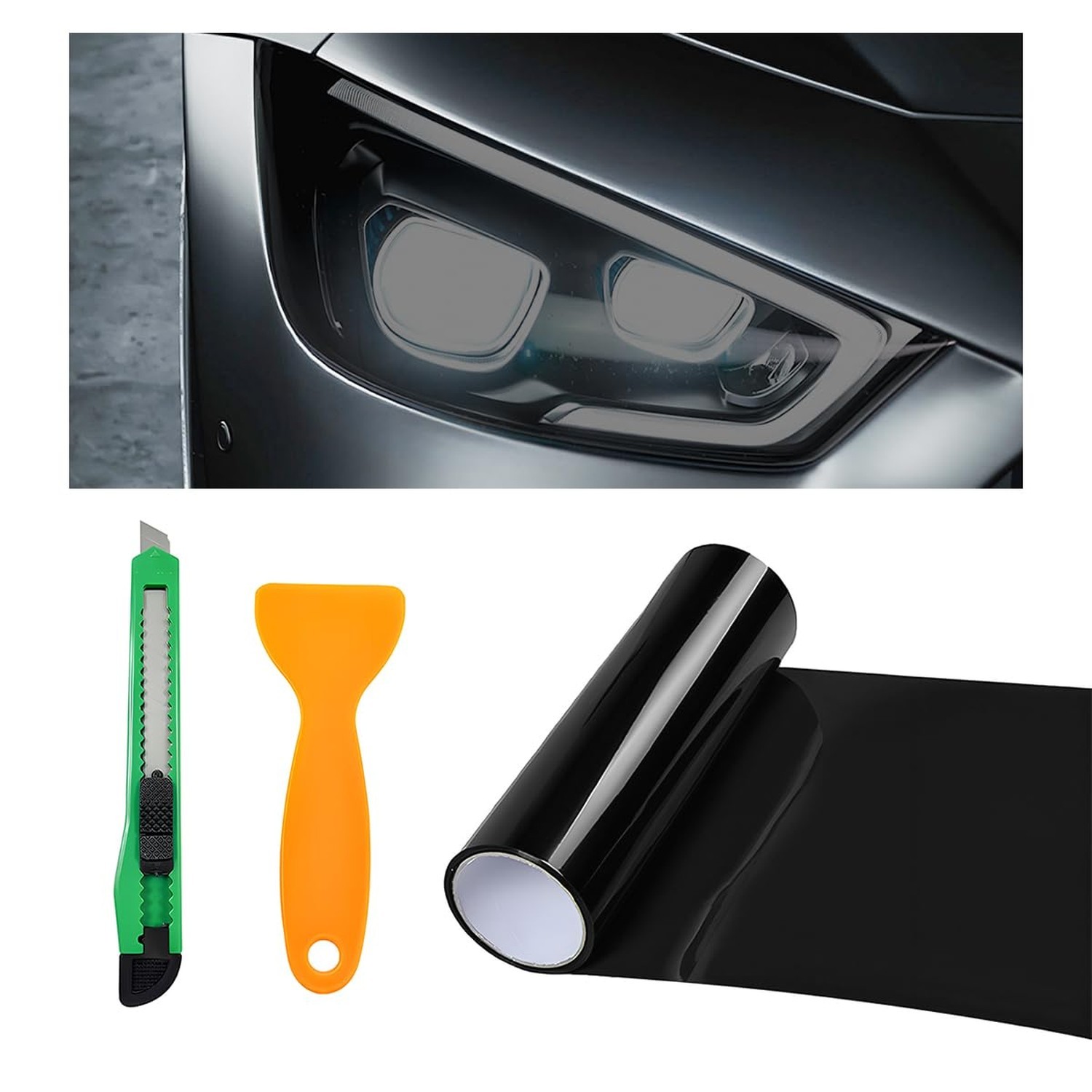 Car Light Tint Film, 11.8″ × 47.2″ Self-Adhesive Auto Light Wrap Film Roll
