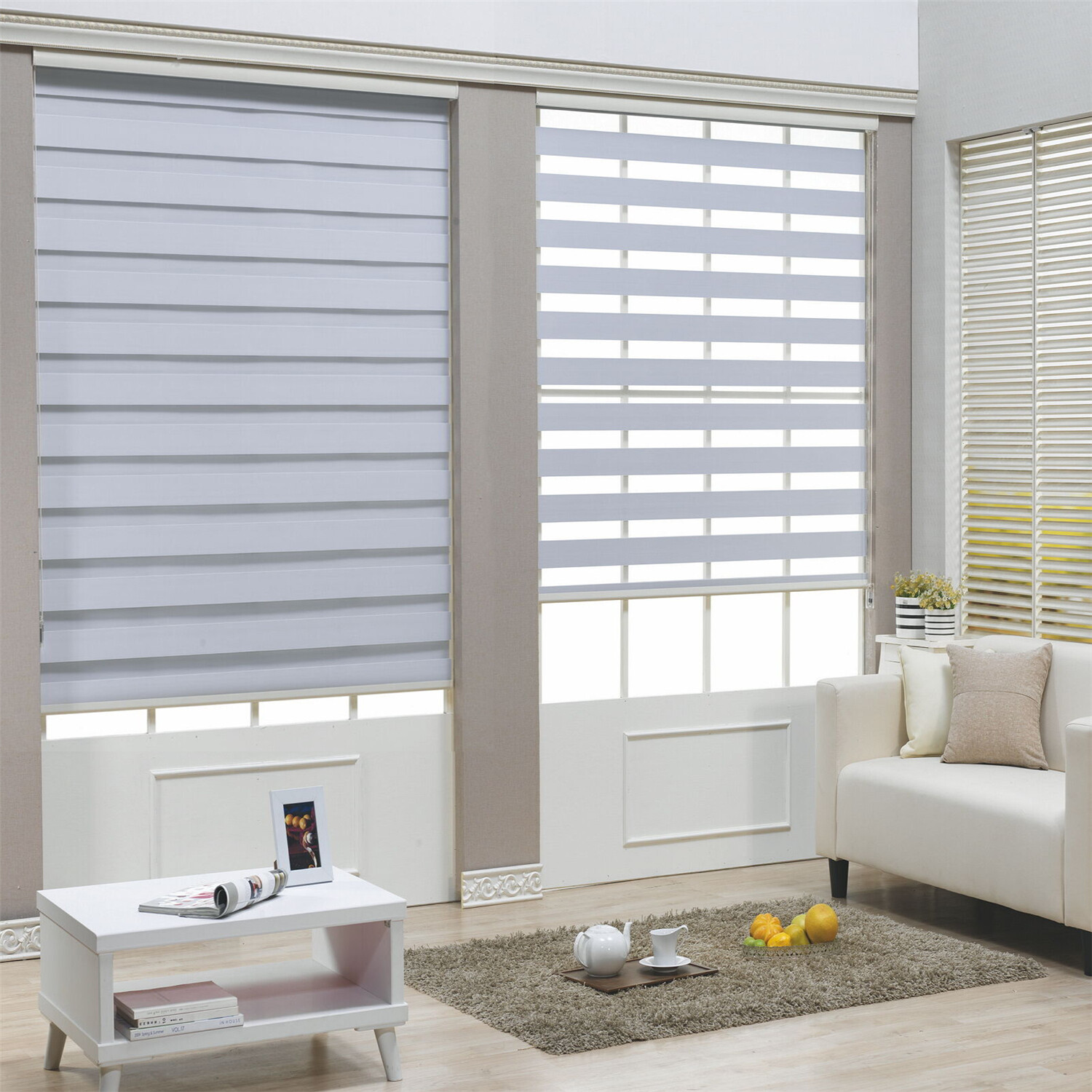Zebra Roller Blinds [(W)52″ x (H)72″] White, Cordless, Dual Layer Shades, Sheer